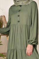 Tesettür giyim HAKİ ALVİNA ÖNÜ DÜĞMELİ BÜZGÜLÜ TUNİK 4868