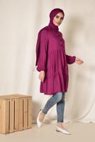 Tesettür giyim MOR ALVİNA ÖNÜ DÜĞMELİ BÜZGÜLÜ TUNİK 4868