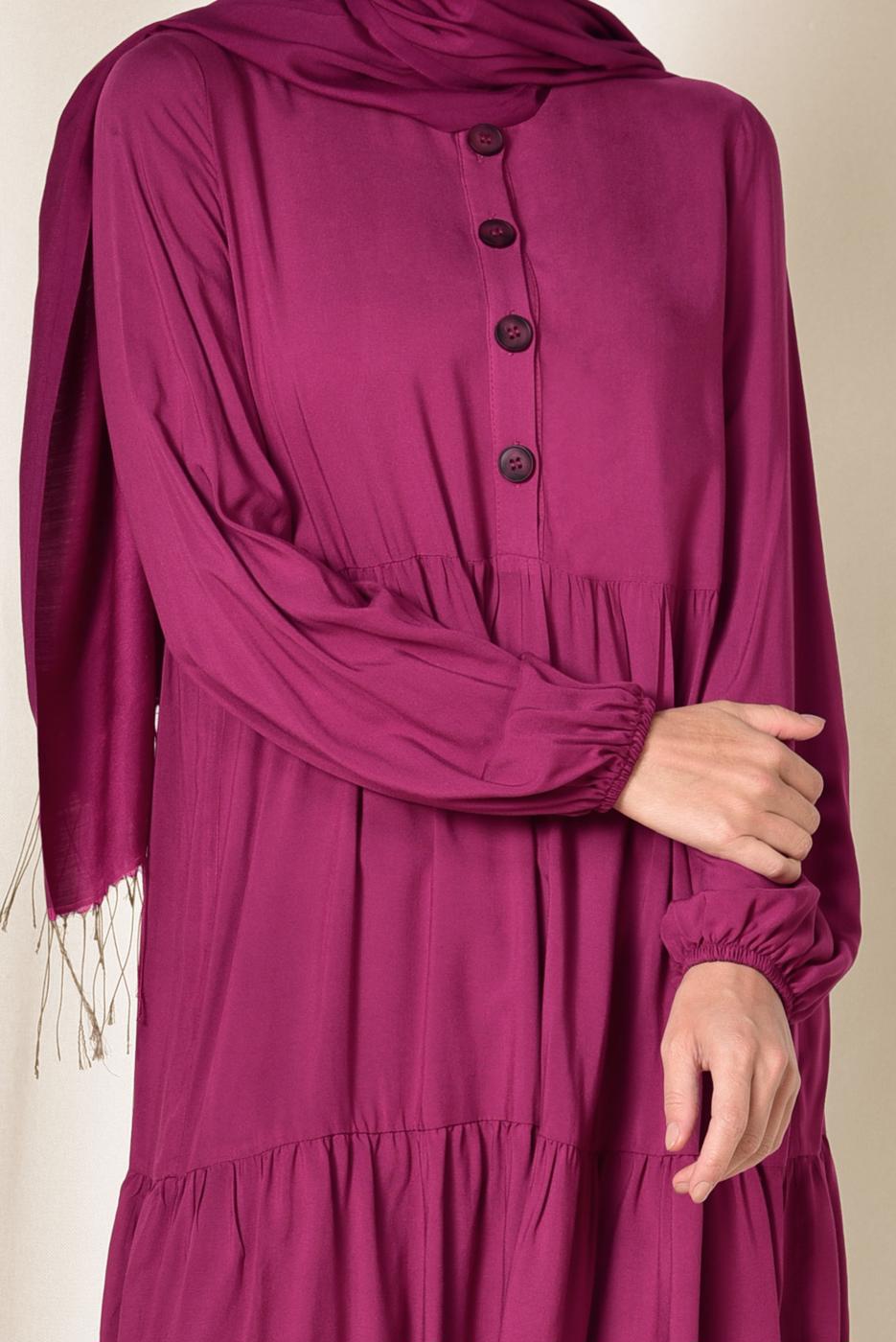 Tesettür giyim MOR ALVİNA ÖNÜ DÜĞMELİ BÜZGÜLÜ TUNİK 4868