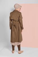 Tesettür giyim KAHVE KRUVAZE YAKA KUŞAKLI TRENÇKOT 26107