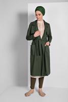 Tesettür giyim HAKİ KRUVAZE YAKA KUŞAKLI TRENÇKOT 26107