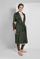 Tesettür giyim HAKİ KRUVAZE YAKA KUŞAKLI TRENÇKOT 26107