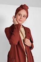 Tesettür giyim KAHVE KRUVAZE YAKA KUŞAKLI TRENÇKOT 26107