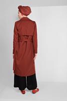 Tesettür giyim KAHVE KRUVAZE YAKA KUŞAKLI TRENÇKOT 26107