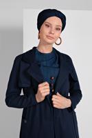 Tesettür giyim LACİVERT KRUVAZE YAKA KUŞAKLI TRENÇKOT 26107