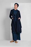 Tesettür giyim LACİVERT KRUVAZE YAKA KUŞAKLI TRENÇKOT 26107