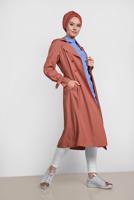 Tesettür giyim KAHVE ALVİNA KUŞAKLI KLASİK KESİM TRENÇKOT 1429
