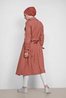 Tesettür giyim KAHVE ALVİNA KUŞAKLI KLASİK KESİM TRENÇKOT 1429