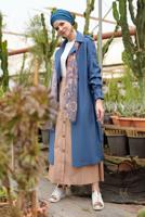 Tesettür giyim LACİVERT ALVİNA KUŞAKLI KLASİK KESİM TRENÇKOT 1429