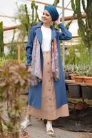 Tesettür giyim LACİVERT ALVİNA KUŞAKLI KLASİK KESİM TRENÇKOT 1429