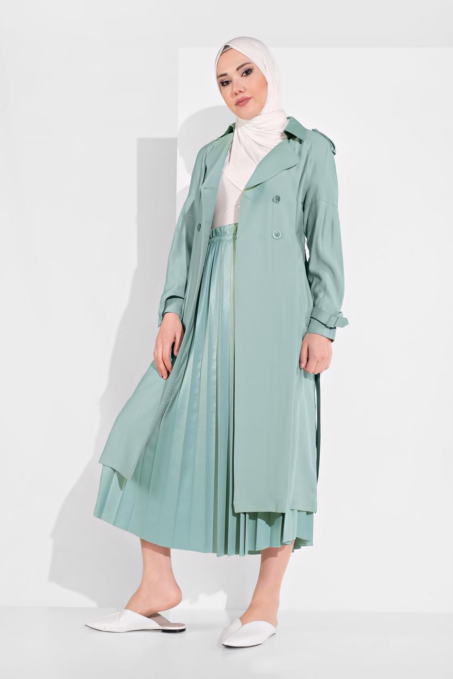 Hijab clothing BLUE ALVıNA BELTED CLASSIC TRENCH COAT 1429