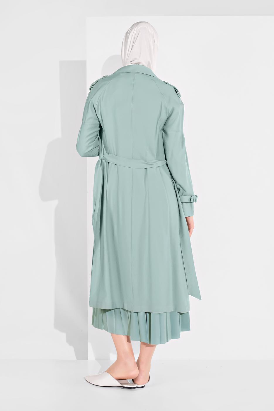 Hijab clothing BLUE ALVıNA BELTED CLASSIC TRENCH COAT 1429