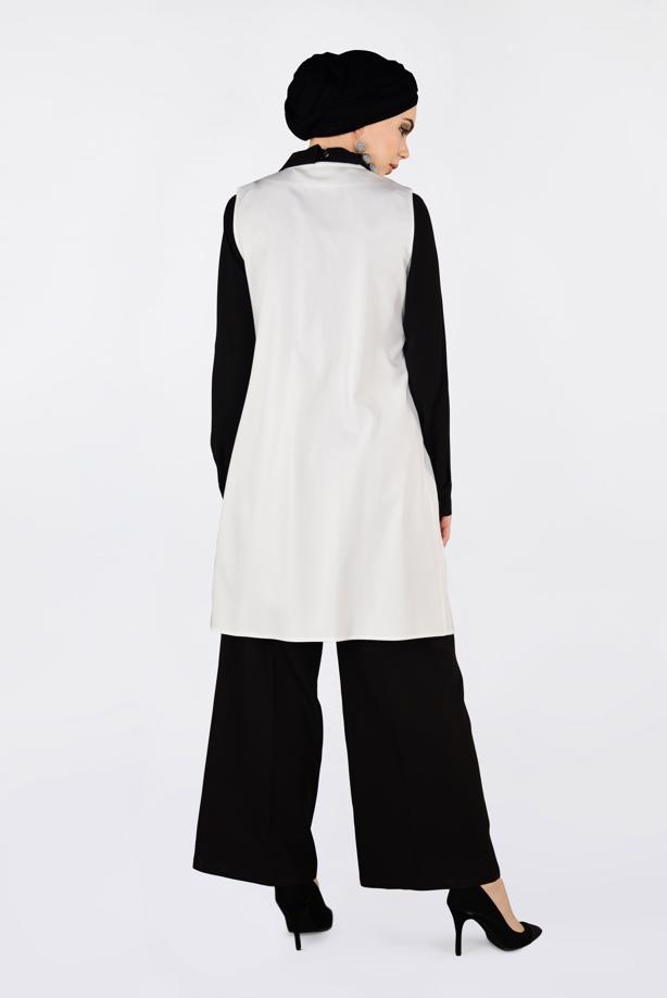 Tesettür giyim KREM ALVİNA ÖNÜ DETAYLI YELEK 4330 - TRENDTESETTÜR