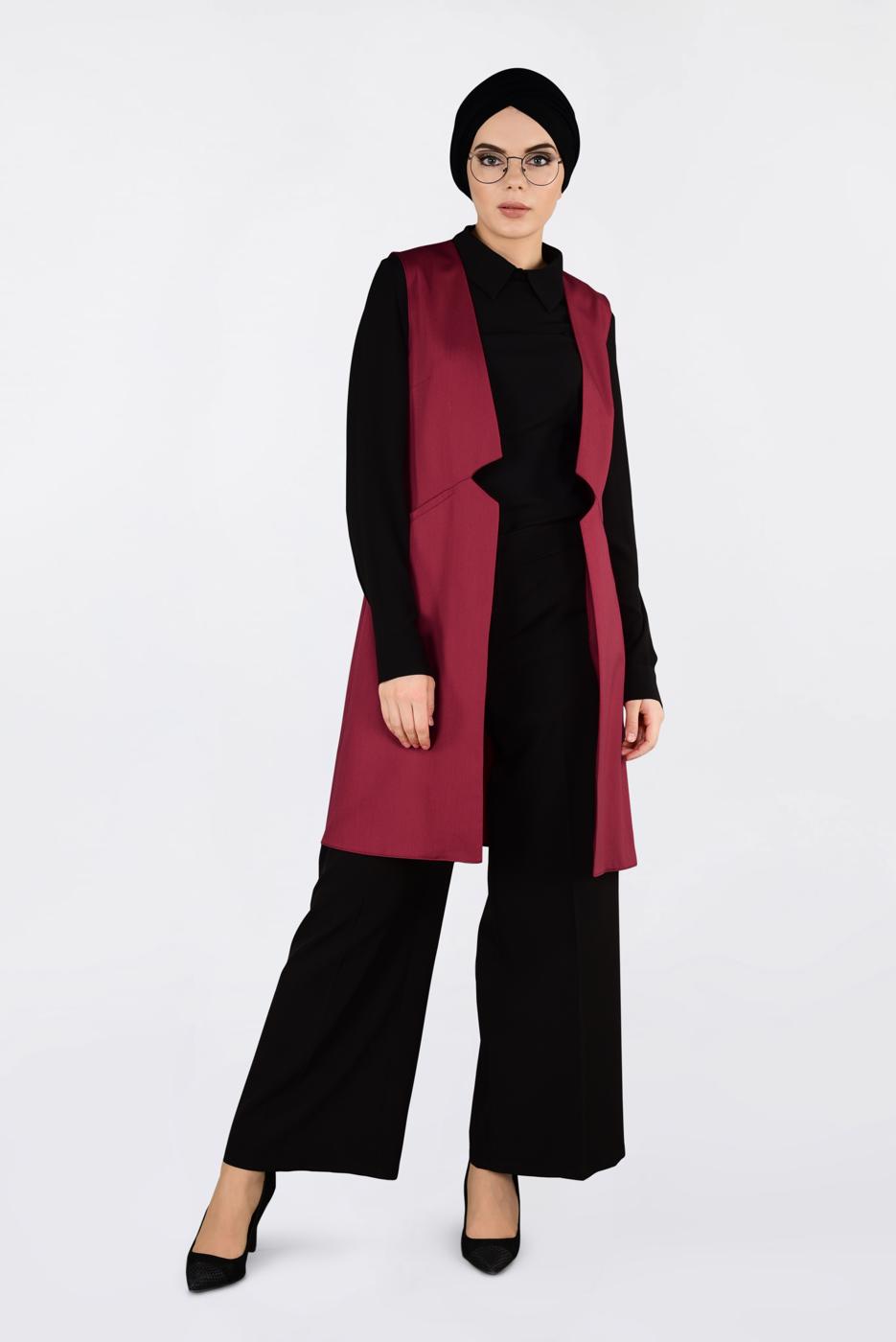 Tesettür giyim KIRMIZI ALVİNA ÖNÜ DETAYLI YELEK 4330