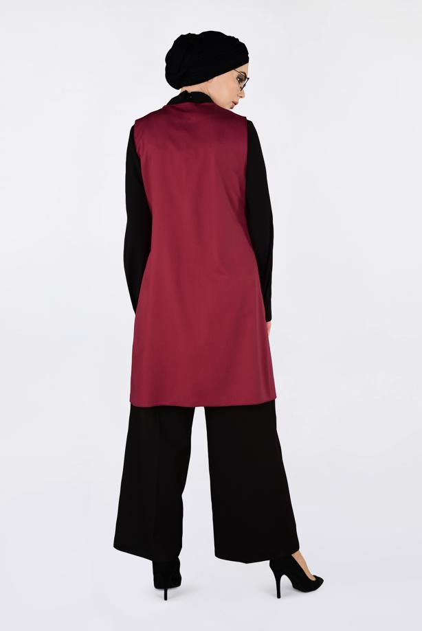 Tesettür giyim KIRMIZI ALVİNA ÖNÜ DETAYLI YELEK 4330 - TRENDTESETTÜR