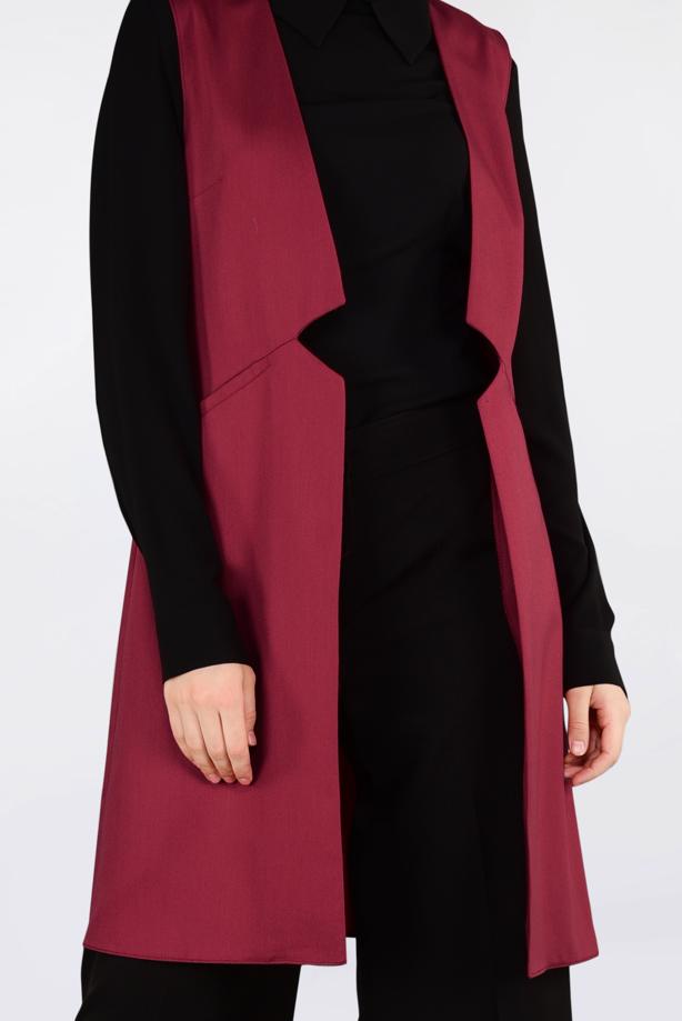 Tesettür giyim KIRMIZI ALVİNA ÖNÜ DETAYLI YELEK 4330 - TRENDTESETTÜR