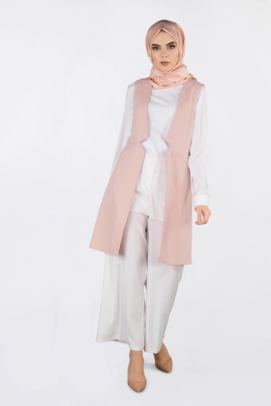 Tesettür giyim PUDRA ALVİNA ÖNÜ DETAYLI YELEK 4330