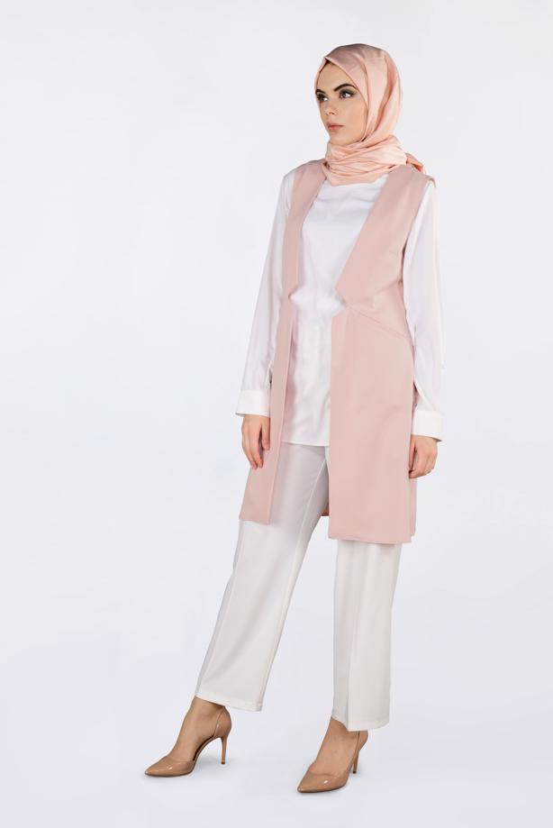 Tesettür giyim PUDRA ALVİNA ÖNÜ DETAYLI YELEK 4330 - TRENDTESETTÜR