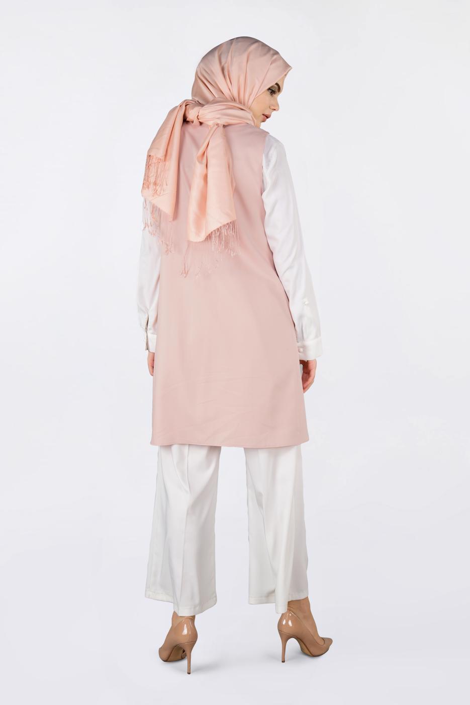 Tesettür giyim PUDRA ALVİNA ÖNÜ DETAYLI YELEK 4330