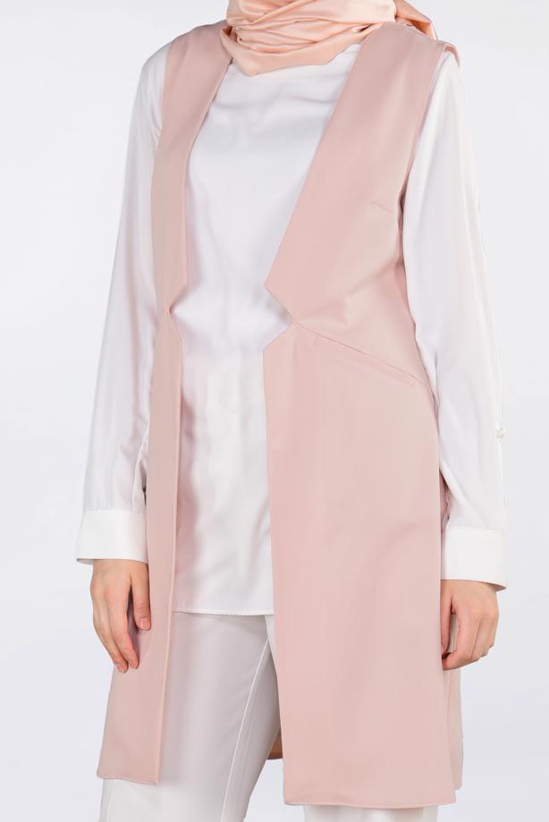 Tesettür giyim PUDRA ALVİNA ÖNÜ DETAYLI YELEK 4330 - TRENDTESETTÜR