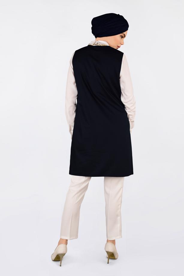 Tesettür giyim LACİVERT ALVİNA ÖNÜ DETAYLI YELEK 4330 - TRENDTESETTÜR