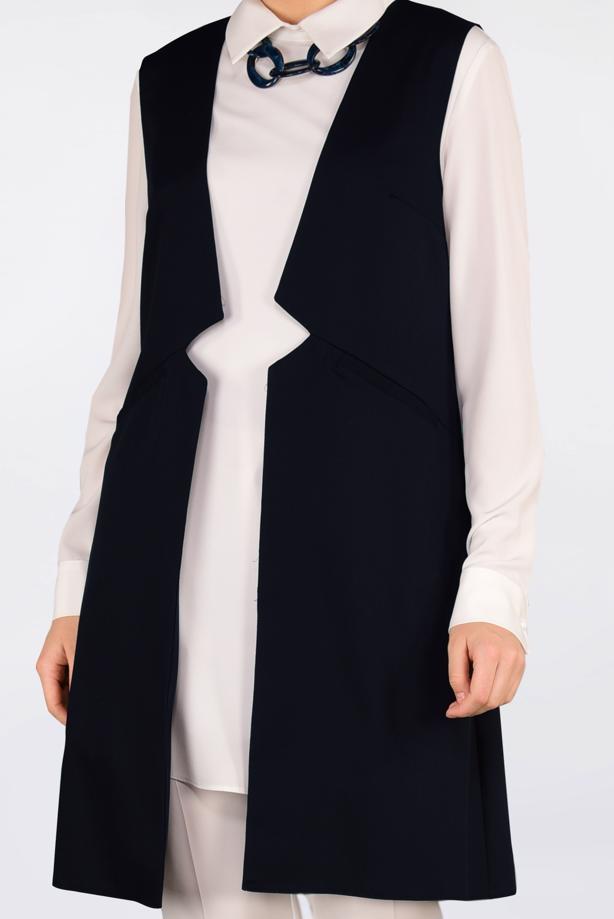 Tesettür giyim LACİVERT ALVİNA ÖNÜ DETAYLI YELEK 4330 - TRENDTESETTÜR