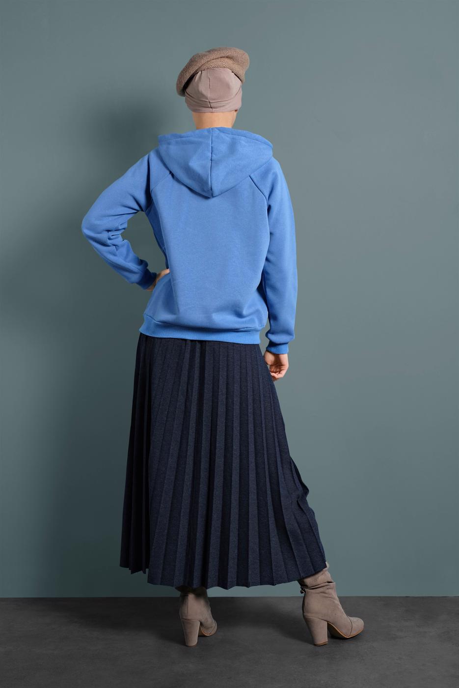 Tesettür giyim MAVİ PAMUKLU KAPÜŞONLU SWEAT 0182