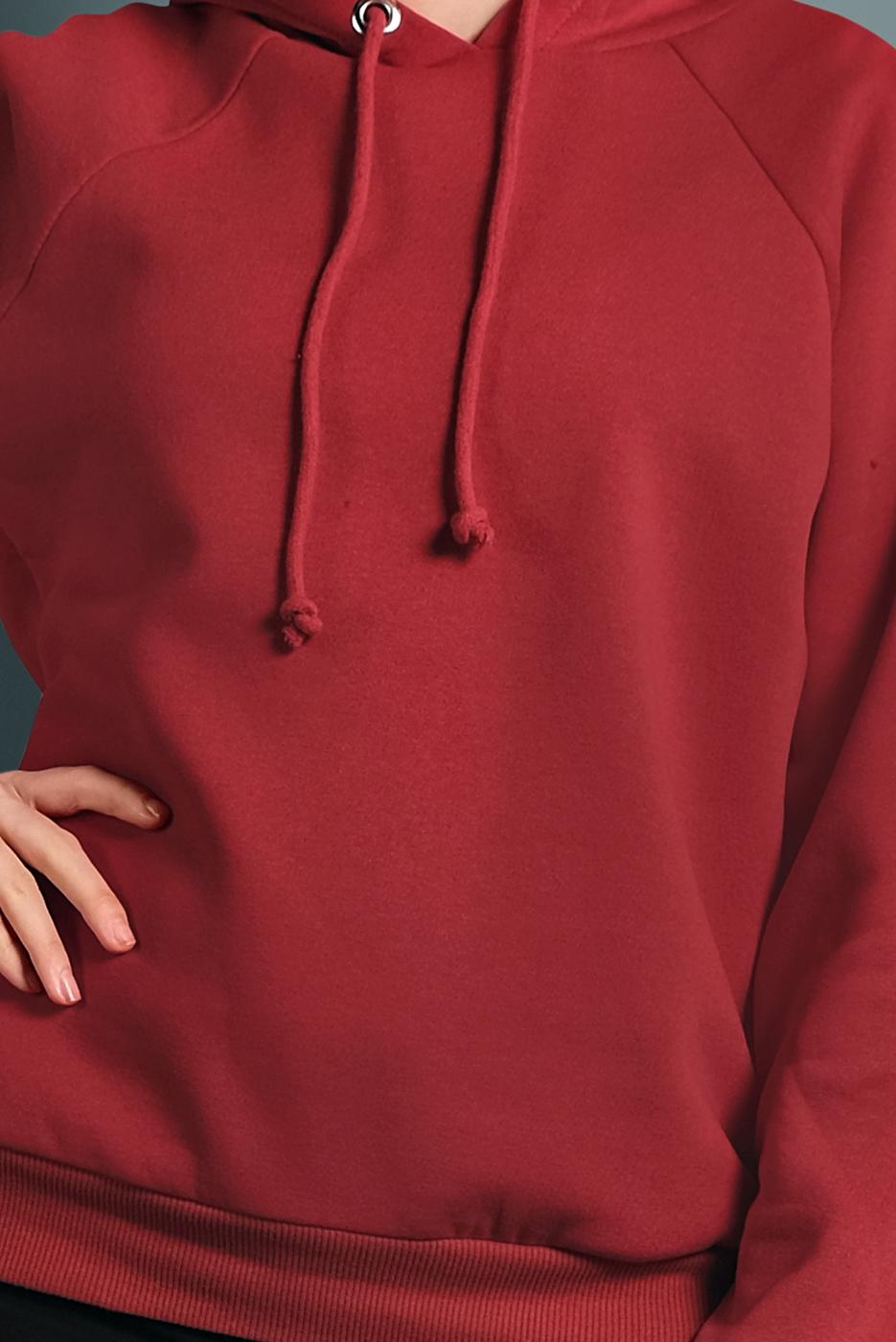 Tesettür giyim KIRMIZI PAMUKLU KAPÜŞONLU SWEAT 0182