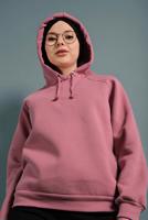 Tesettür giyim PEMBE PAMUKLU KAPÜŞONLU SWEAT 0182