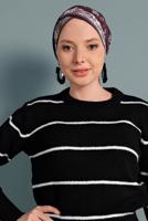 Tesettür giyim SİYAH ÇİZGİ DESENLİ KAZAK 1416