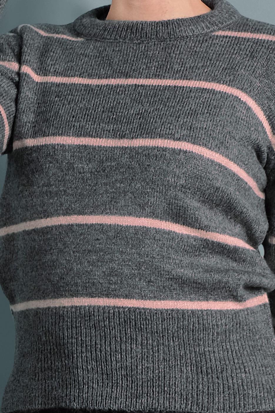 Tesettür giyim GRİ ÇİZGİ DESENLİ KAZAK 1416