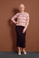 Tesettür giyim PUDRA ÇİZGİ DESENLİ KAZAK 1416