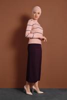 Tesettür giyim PUDRA ÇİZGİ DESENLİ KAZAK 1416