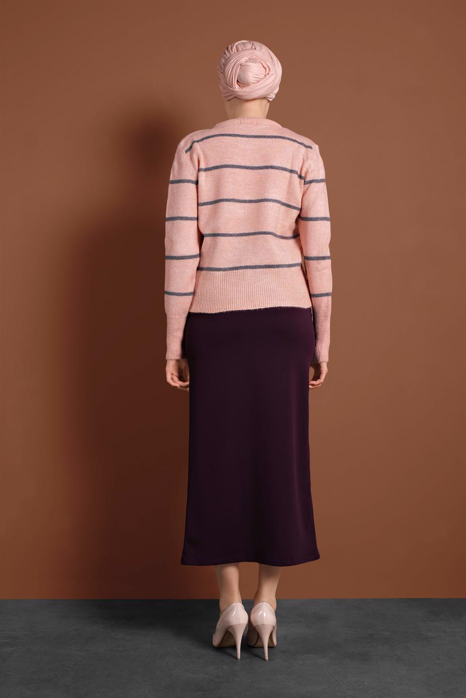 Tesettür giyim PUDRA ÇİZGİ DESENLİ KAZAK 1416