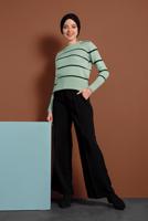 Tesettür giyim YEŞİL ÇİZGİ DESENLİ KAZAK 1416