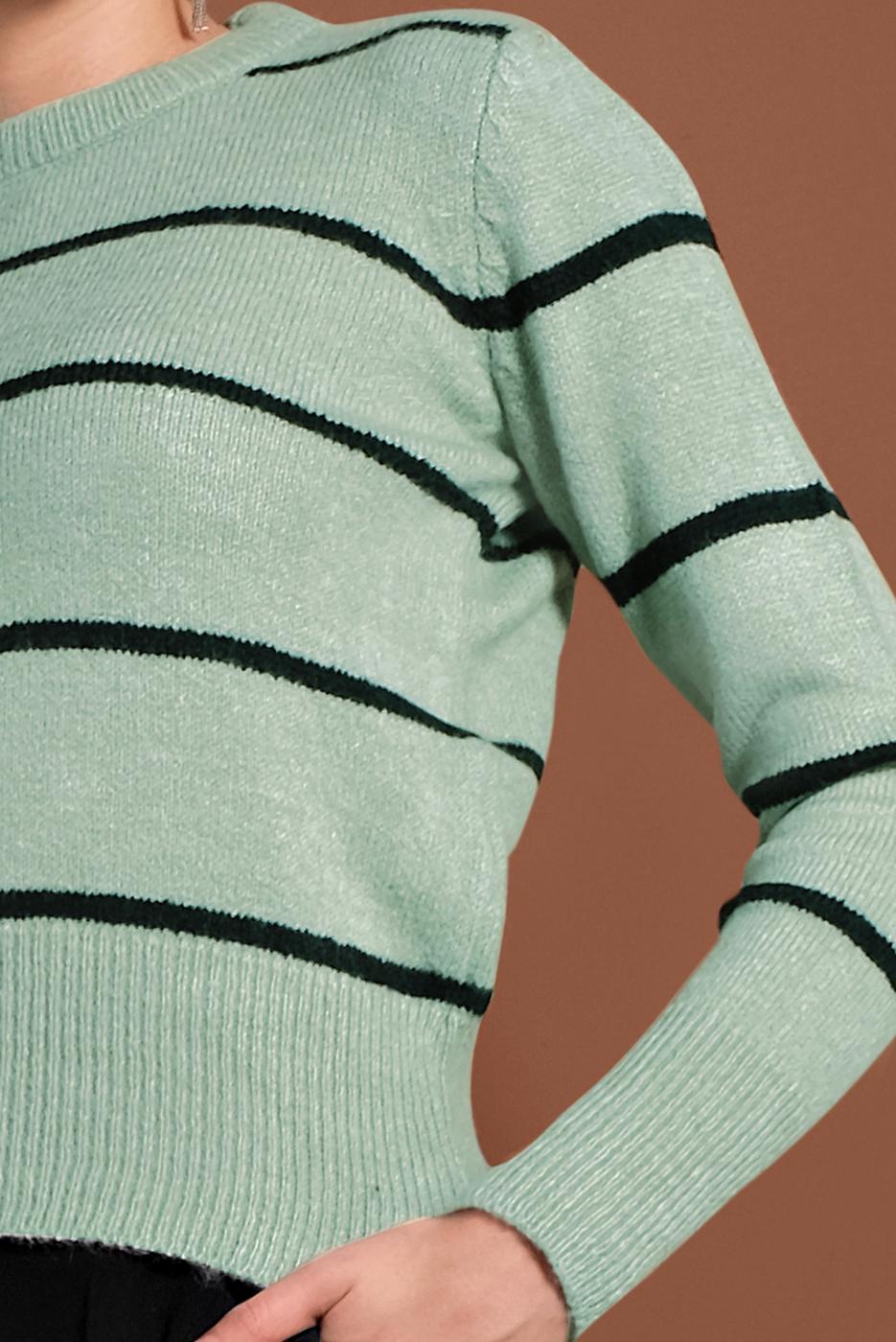 Tesettür giyim YEŞİL ÇİZGİ DESENLİ KAZAK 1416