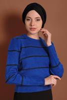 Tesettür giyim LACİVERT ÇİZGİ DESENLİ KAZAK 1416