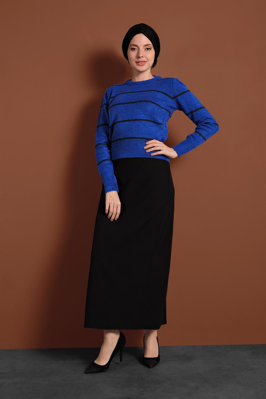 Tesettür giyim LACİVERT ÇİZGİ DESENLİ KAZAK 1416