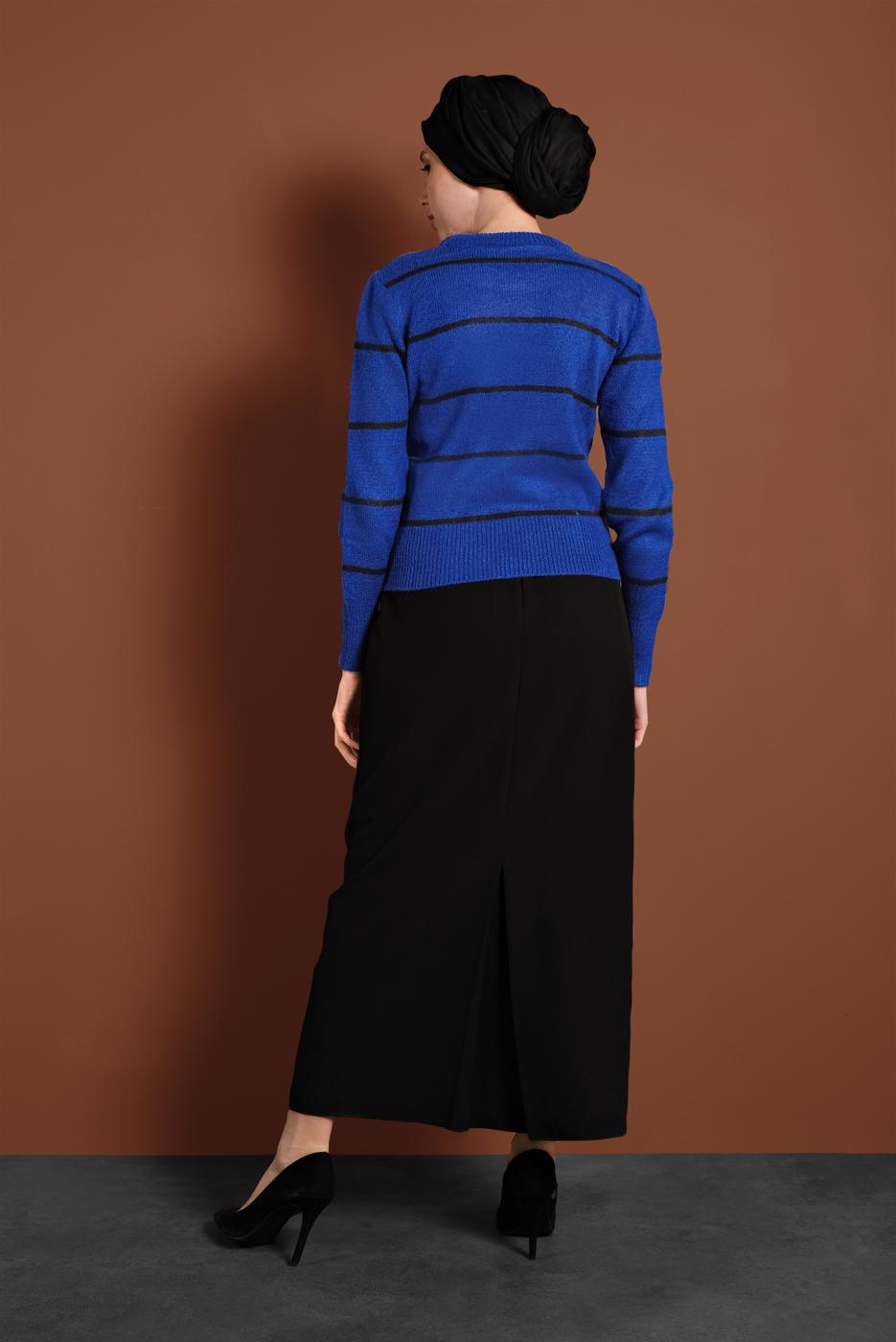 Tesettür giyim LACİVERT ÇİZGİ DESENLİ KAZAK 1416