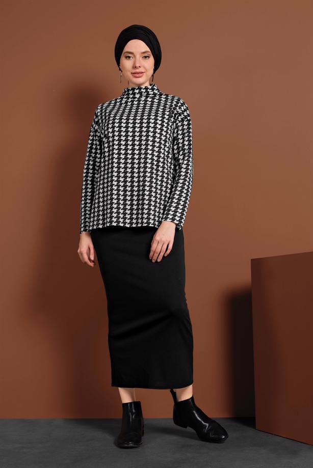 Vêtements hijab NOIR PULL EN PIED-DE-POULE 4224 - TRENDTESETTÜR