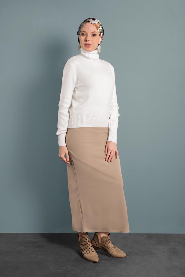 Tesettür giyim KREM BOĞAZLI TRİKO KAZAK 4306 - TRENDTESETTÜR