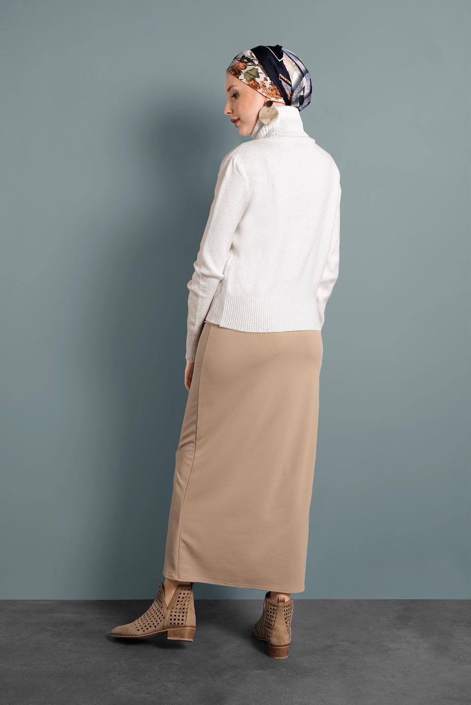 Tesettür giyim KREM BOĞAZLI TRİKO KAZAK 4306