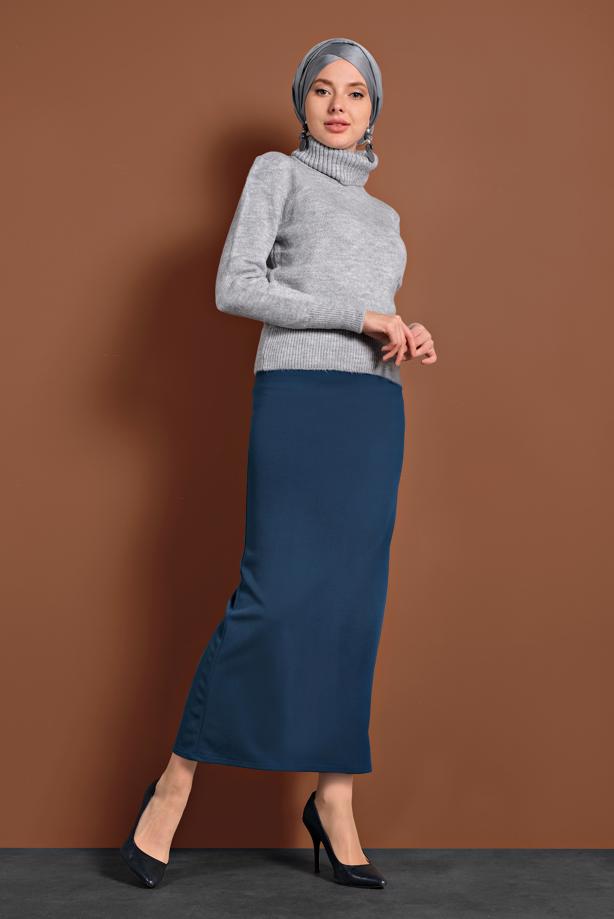 Tesettür giyim GRİ BOĞAZLI TRİKO KAZAK 4306 - TRENDTESETTÜR