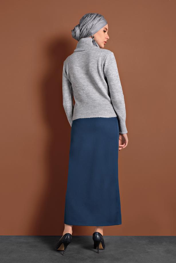 Tesettür giyim GRİ BOĞAZLI TRİKO KAZAK 4306 - TRENDTESETTÜR