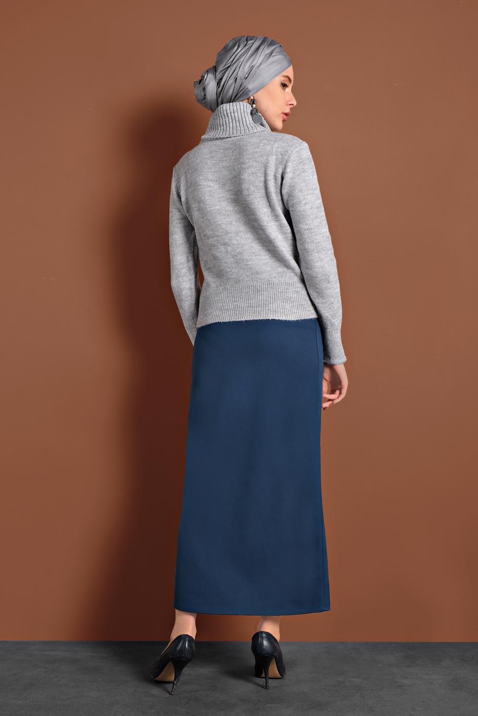 Tesettür giyim GRİ BOĞAZLI TRİKO KAZAK 4306