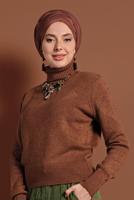 Tesettür giyim KAHVE BOĞAZLI TRİKO KAZAK 4306