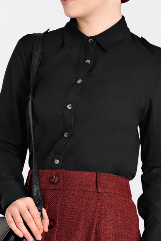 Tesettür giyim SİYAH ÖNDEN DÜĞMELİ ERKEK YAKA KLASİK GÖMLEK 4761 - TRENDTESETTÜR