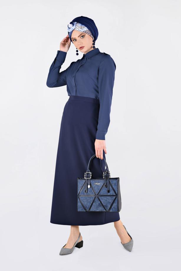 Tesettür giyim YEŞİL ÖNDEN DÜĞMELİ ERKEK YAKA KLASİK GÖMLEK 4761 - TRENDTESETTÜR