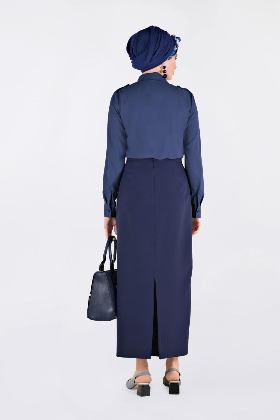 Tesettür giyim YEŞİL ÖNDEN DÜĞMELİ ERKEK YAKA KLASİK GÖMLEK 4761