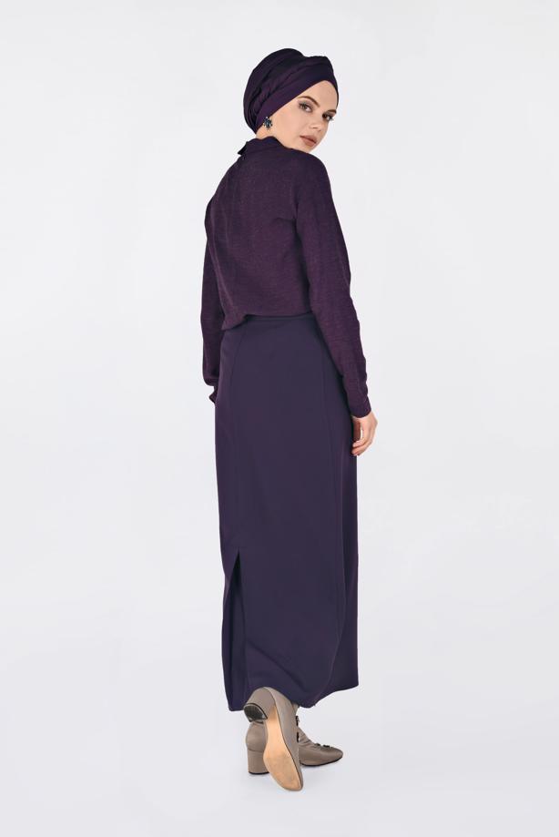 Tesettür giyim MOR DANTEL ŞERİTLİ BLUZ 4788  - TRENDTESETTÜR